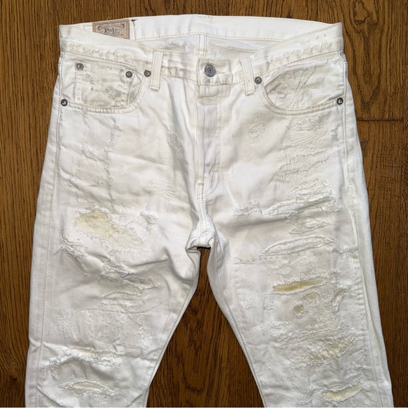 Polo Ralph Lauren Sullivan Slim Straight Jean in White Destroyed 29 x 32 - Picture 7 of 13